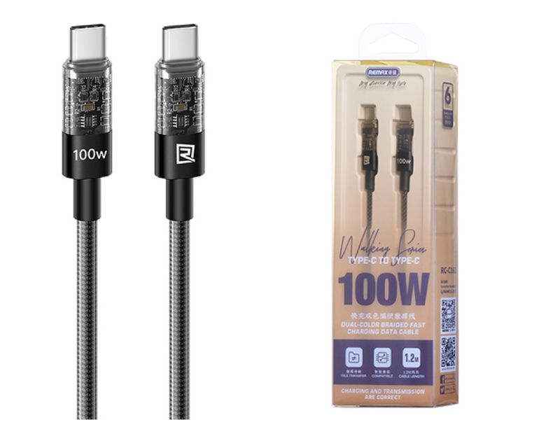 Remax USB Type-C to Type-C RC-C162 Walking 100W 1.2m Black